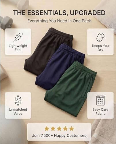 Real Essentials 3 Pack: Men's Mesh Open Bottom Sweatpants Gym Active Athletic Workout Casual Pants with Pockets- Set 5 L