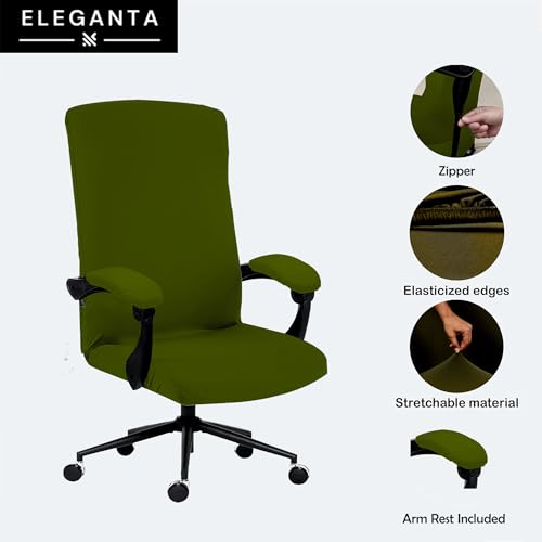 Image of Eleganta Stretch Boss Office Chair Cover Printed Computer Chair Covers with Armrest Cover Universal Removable Spandex Rotating Chair Slipcovers Soft Desk Chair Seat Protector Olive Green (Pack of 1)