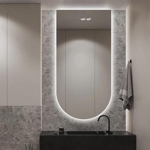 Xxbbyubo Specchio Cosmetico Retroilluminato LED ad Arco, Specchio da Parete Anti-Appannamento per Bagno, 3 Temperatura di Colore Regolabile, senza Cornice 120/130cm(60x90cm/24x36In)