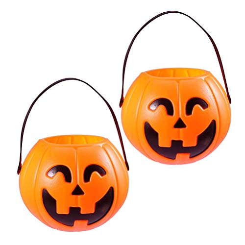 Toyvian 17cm Halloween Portable Pumpkin Bucket Children Trick or Treat Pumpkin Candy Pail Holder 2 Pieces