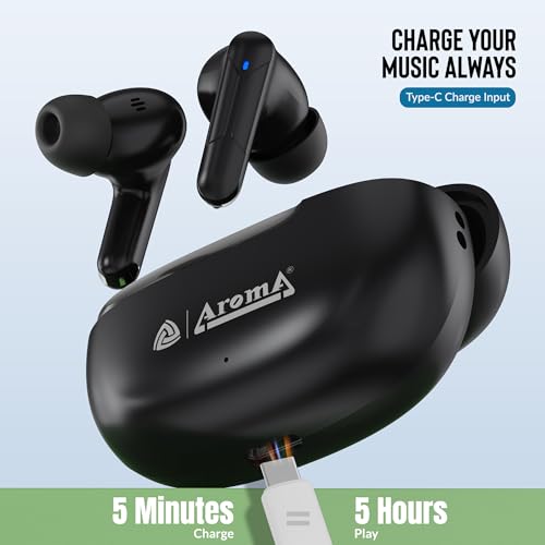 Image of AROMA TWS6 Sync V5.4 Upto 55Hr Playtime*, ENC, Dual Paring, Fast Charging, Heavy Bass Bluetooth