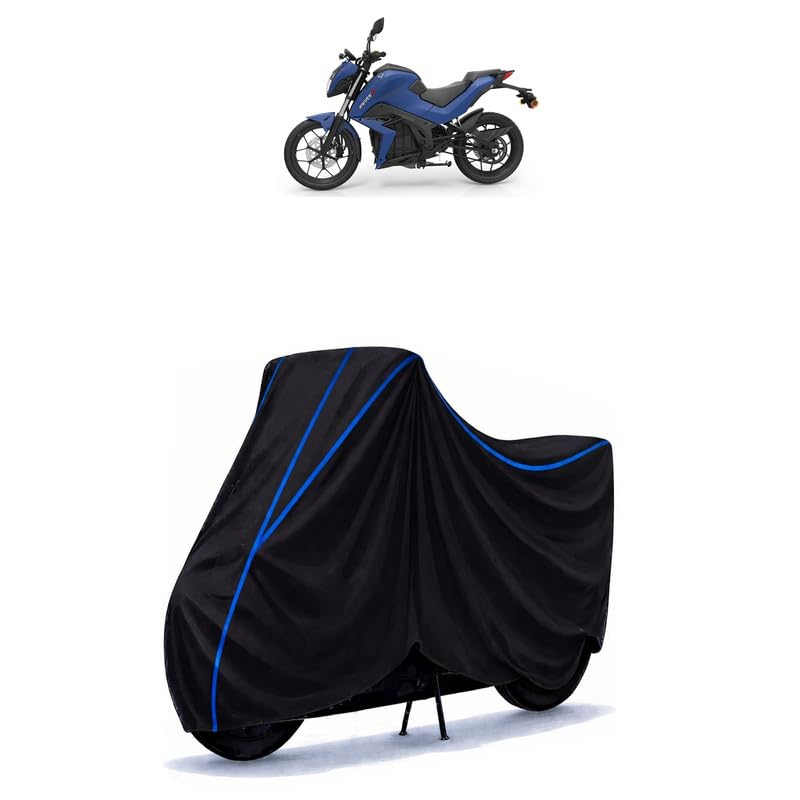 Image of Tork Kratos Bike Cover Water Resistant Universal Motorcycle Rain | Heavy Duty UV Protection, Dust, Scratch Indoor Outdoor All Weather with Black Blue Piping Elastic