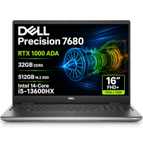 Image of Dell Precision 7680 Laptop, NVIDIA RTX 1000 Ada 6GB, i5-13600HX, 32GB DDR5 | 16 inch FHD+ Mobile Workstation, 512GB SSD, Intel 14-Core > Ultra 7 155H, Dell Pro Max, Engineer, Designer, Creator, Win 11 Pro
