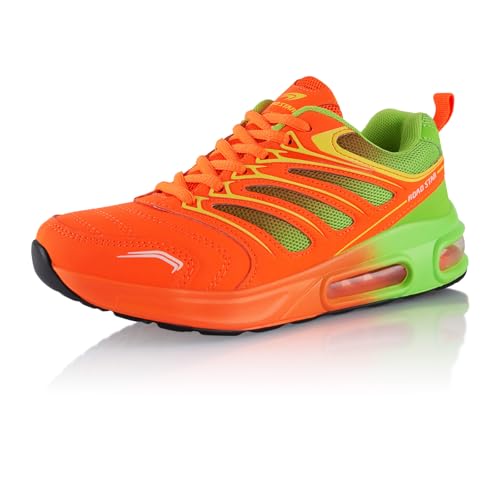 Fusskleidung® Damen Herren Sportschuhe Dämpfung Sneaker leichte Laufschuhe Orange Grün EU 43