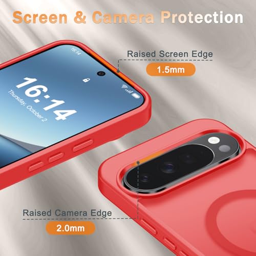 Image of for Google Pixel 10 /10 Pro Case, Matte Magnetic Phone Cover [with 1 Screen Protector] [Support for MagSafe] [Shockproof Military Grade Protection] Translucent Frosted Back, Red