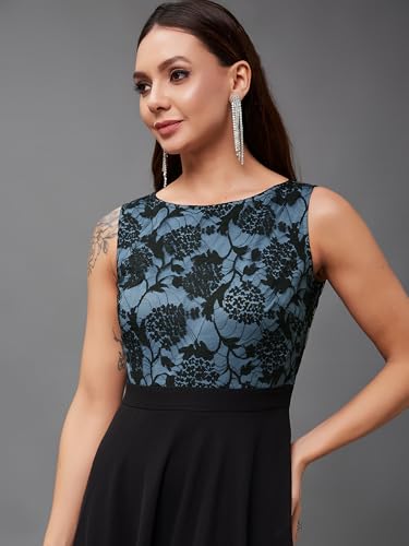 Image of Miss Chase Women's Round Neck Sleeveless Floral Lace Fit & Flare Maxi Dress