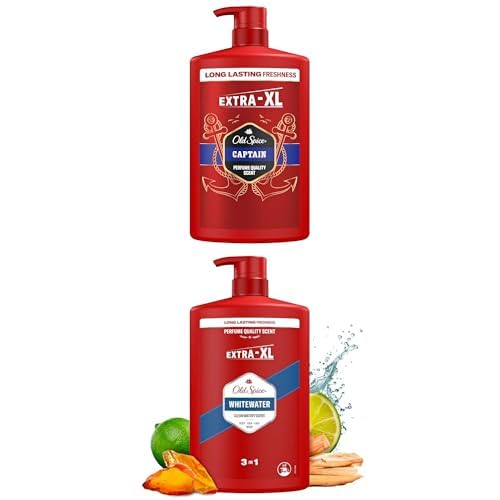 Old Spice Captain Erkek Duş Jeli ve Şampuan 1000 ml XXL Büyük Boy & Old Spice Whitewater Erkek Duş Jeli ve Şampuan 1000 ml XXL Büyük Boy
