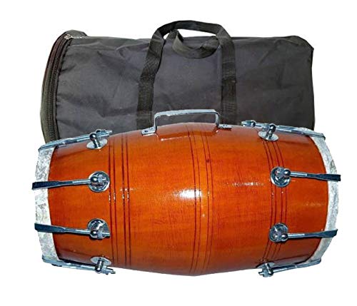 AMRO Dholak, Professional Handmade Wooden, Brown, With Carrying Bag