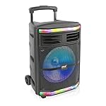Pyle Portable Bluetooth PA Speaker System - 600W Bluetooth Speaker Portable PA System W/ Rechargeable Battery, Party Lights, MP3/USB SD Card Reader, Rolling Wheels - Pyle PPHP1044B