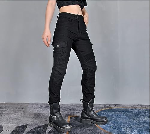 CBBI-WCCB Damen Moto Jeans Motorrad Hose mit Protektoren Motorradhose (DE/NL/SE/PL, Bundweite & Schrittlänge, 30, 31, Schwarz)