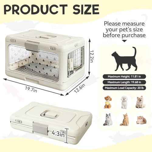 Velupet Zoom Hard Cat Carrier,Dog Crate for Small Dogs,Cat Kennel Clear,Foldable Dog Kennel with Urine Pad Mesh Grid,Ventilation & Hard Plastic Protection Transparent Pet Carrier 20\" L,White