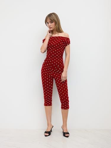 CIDER Women Mid Waist Polka Dot Capri Leggings High Stretch Slim Fit Cotton Blend Knit Fabric Pants2