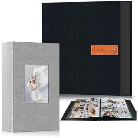 [2-Pack]Popotop Photo Album 4x6 with 300&600 Pockets,Linen Hardcover Picture Book for Wedding Brithday Travel Baby Cover