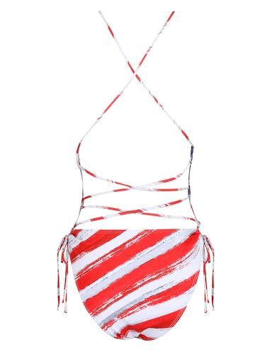 Image of ZAFUL Women Plunging One Piece Swimsuit Backless Cross Tie High Cut Thong One-Piece Bathing Suit