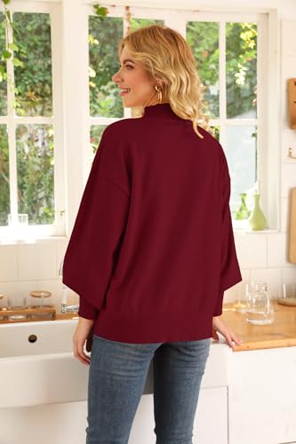 Image of WEACZZY Women's Sweater Mock Neck Long Lantern Sleeve Lightweight Knit Tops