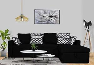 Adorn India Straight Line 5 Seater Corner Cum Bed Rhombus Right Hand Side (Black)