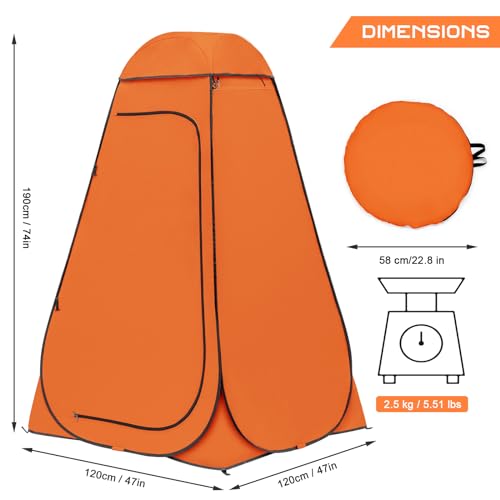 Image of BRIAN & DANY Pop Up Shower Tent, Portable Changing Tent with Rain Shelter & Windows, Privacy Tent for Camping, Toilet or Bathroom, UPF 50+ & Waterproof, 47.2 inch x 47.2 inch x 74.8 inch, Orange