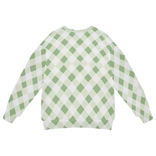 JUNZAN Rhomboid Green White Big Girls Hooded Sweatshirt Fleece Kids Hoodies Boys Party 4T2