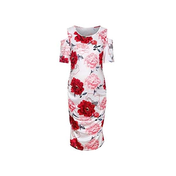 Ubersweet® Pregnant Clothes Dress Mother Women Floral Print Cold Shoulder Body-Con Dres