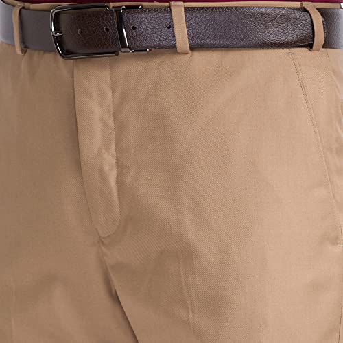 Image of Park Avenue Men's Polyester Blend Solid Pattern Smart Fit Flat Front Formal Trouser