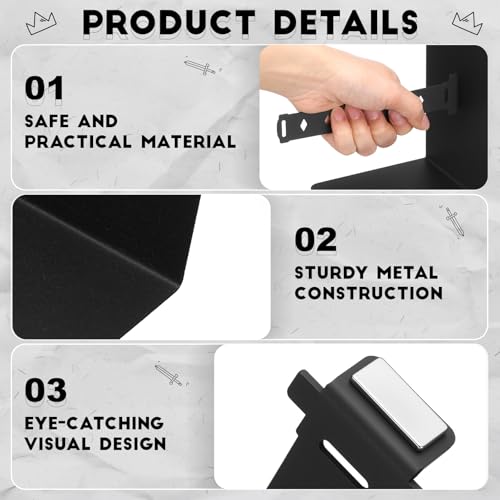 Fuyoooo Katana Bookend Decorative Modern Metal Black Bookend Funny for Shelve Katana Book Stopper Holder Anime Decor and Gifts