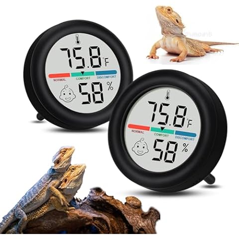 Thlevel Reptile Tank Accessories, 2 Pack Bearded Dragon Tank Thermometer Humidity Gauge for Leopard Gecko, Jumping Spider, Snake, Gecko, Ball Python, Lizard Cover