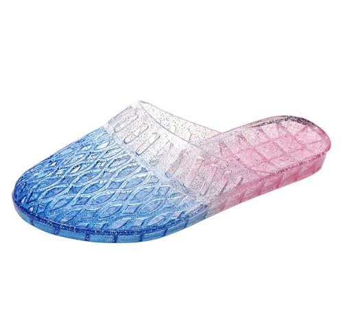 Image of Womens Jelly Shoes, White Jellies Sandals Glitter Clear Flats Slip On Summer Beach Slippers Transparent Closed Toe Soft Slide