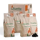 Organic Charcoal Briquettes by Olivette, Reusable Charcoal for Grilling, USDA Certified, Recycled Olive Tree Byproduct, Ready to Light, 6.6 lb. Bag Equal to 20 lb. Regular Charcoal, 4-Bag Bulk Case