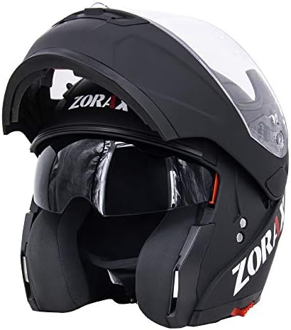 Zorax Safari Matt Black L (59-60cm) Double Visor Full Face Motorcycle Motorbike Helmet ECE 2205 Approved