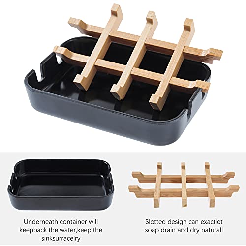 Soap Dishes For Bar Soap,2 Pack Black Bathroom Soap Dish,2Pcs/Set Bamboo Soap Dishes Holder For Bathroom Shower,Bathroom Sink Soap Dish,Black Soap Dishes. #TOP1