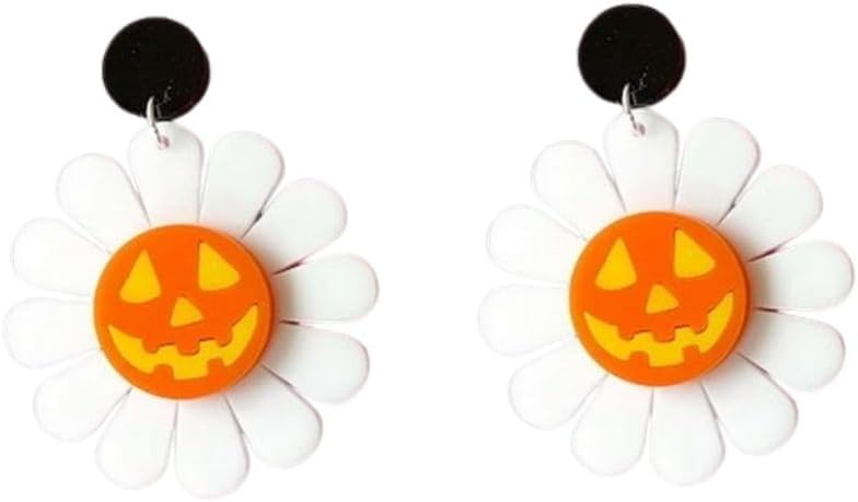 Acrylic Halloween Earrings Exaggerated Horror Skull Daisies Sunflower Drop Dangle Earrings Pumpkin Flower Stud Earrings Creative Jewelry Gifts for Women Girls