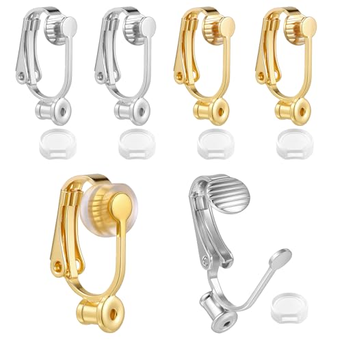 6 Pieces Clip-on Earring Converter and 6 Pieces Silicone Earring Pads Non-Pierced Earrings Clips Convert Pierced Earrings to Clip-on Components Findings with Post for None Pierced Ears Silver Gold