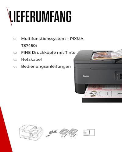 Canon PIXMA TS7450i Multifunktionsdrucker 3in1 (Tintenstrahl,Drucken, Kopieren, Scannen, A4, 35 Blatt ADF, OLED, WLAN, Duplexdruck, 2 Papierzuführungen, kompatibel mit Pixma Print Plan Abo) Schwarz