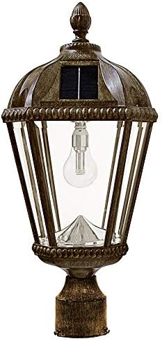 Gama Sonic Outdoor Solar Post Light, Weathered Bronze Finish Aluminum, Royal Bulb, Beveled Glass, 3-inch Fitter for Lamp Posts or Pier Mount (Sold Separately) 98B312