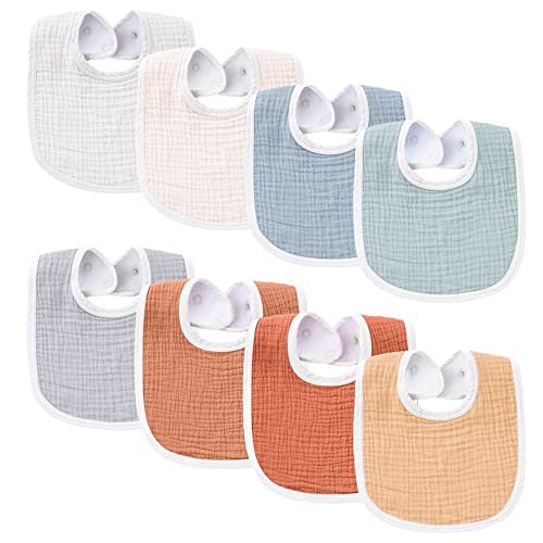 Image of Konssy Muslin Baby Bibs 8 Pack Baby Bandana Drool Bibs Cotton for Unisex Boys Girls, 8 Solid Colors Set for Teething and Drooling