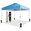 Crown shades 10×10 pop up canopy beach tent with one push setup outdoor sun shade for events parties camping gazebo with sto n go cover bag silver coated top 3 height 4 sand bags sky blue  urban country home decor