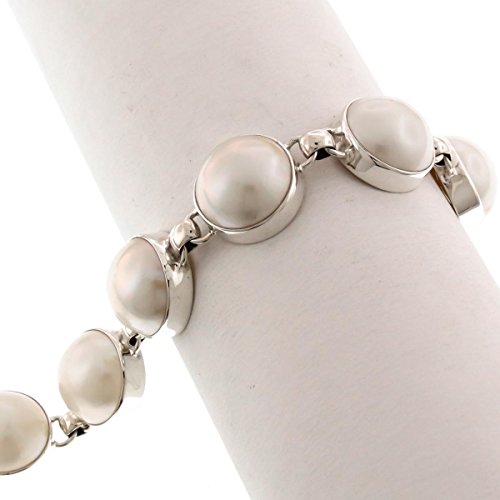 White Mabe Cultured Pearl 925 Sterling Silver Bracelet, 6 1/2"-7 1/2"4