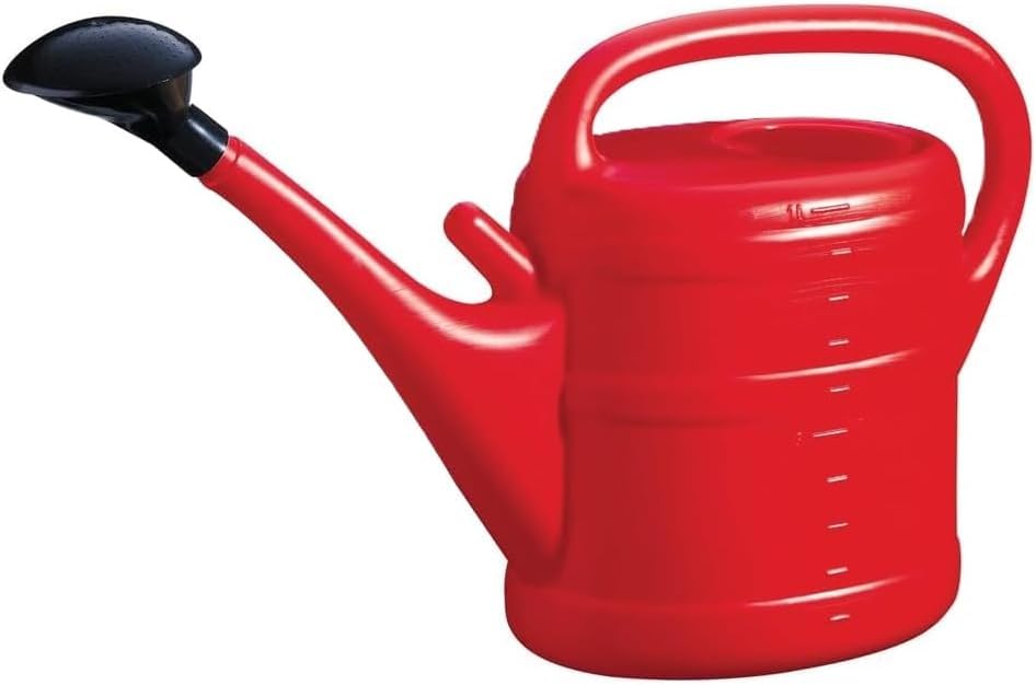 Unibos | Red 10L Plastic Watering Can With Black Rose Head For Plants, Vegetable Patches & Large Plants