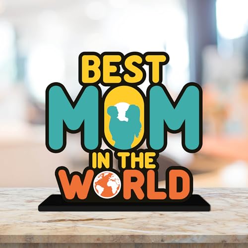 Image of Artvibes Best Mom in the World Quotes Table Decor for Office Desk | Home Decoration Items | Living Room | Modern Art Wooden Showpiece Decorative Gift Item (SP 1187)
