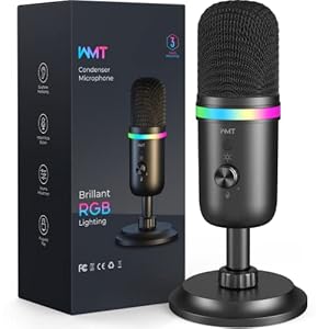 WMT USB Microphone – Condenser Gaming Microphone for PC/MAC/PS4/PS5/Phone- Cardioid Mic with Brilliant RGB Lighting Headphone Output Volume Control, Mute Button, for Streaming Podcast YouTube Discord
