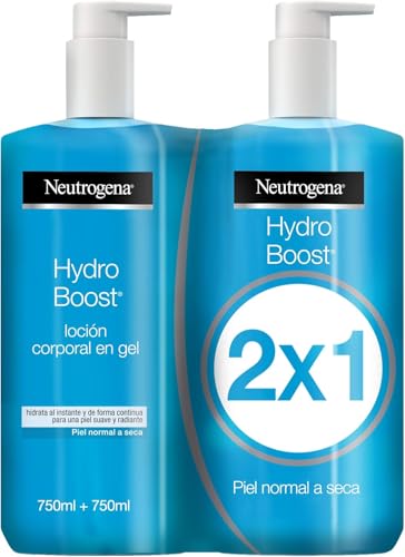 Neutrogena Hydro Boost loción corporal en gel (2 x 750 ml), crema hidratante corporal con ácido hialurónico, fórmula refrescante ultraligera, para piel normal a seca