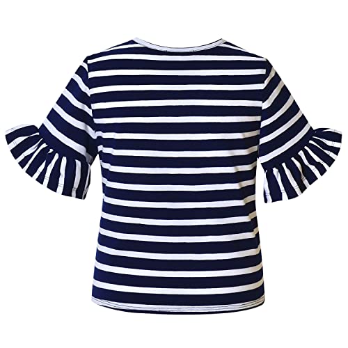 Mirawise Girls Summer Short Sleeve Tie Front Knot Casual Loose Fit Tee T-Shirt Blouse 6 7 Navy #TOP1