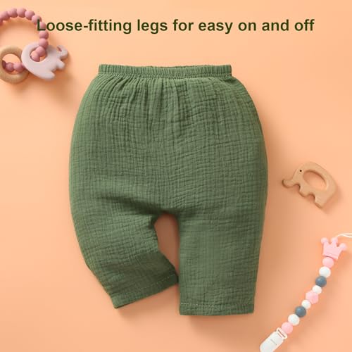 Baby Pants 6-Pack | Muslin Jogger Pants & Baby Sweatpants for Boys & Girls | 100% Cotton Infant Bottoms | Elastic Waist4