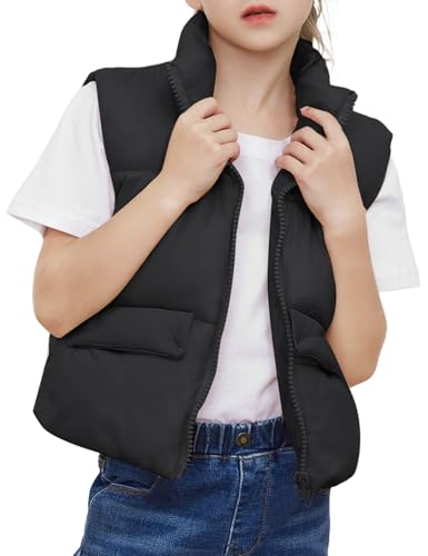 Yimoon Girls Cropped Puffer Vest Lightweight Padded Quilted Vest Stand Collar Warm Sleeveless Puffy Gilet