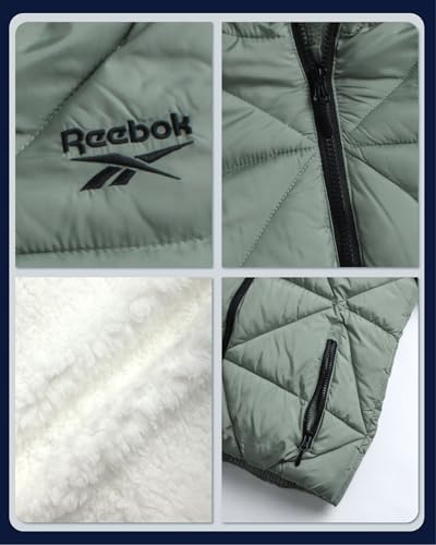 Image of Reebok Girls Heavyweight Quilted Cropped Puffer Parka with Sherpa Lining | Plush Faux-Fur Trim, Wind-Blocking Hood, Deep Pockets for Warm Hands, Modern Silhouette for School and Cold Days