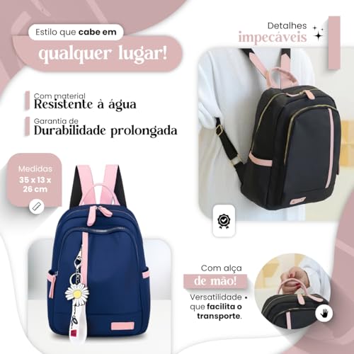 Mochila Feminina Escolar Trabalho Reforçada Bolsa Mulher Passeio Ajustável (Preto)