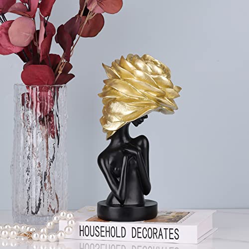 Dovdov Black And Gold African Statues And Sculptures, African-American Women Busts African Statues For Home Decor, Modern Living Room Decor, Office, Shelf, Console Decor Filling #TOP2