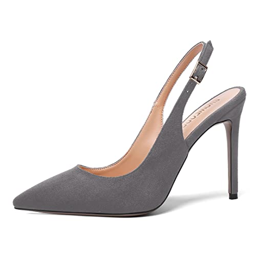 SHOWFOREST Womens Dating Slingback Buckle Dress Solid Pointed Toe Suede Stiletto High Heel Pumps Shoes 4 Inch2