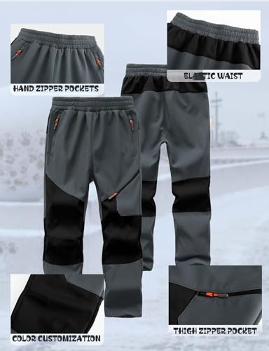 Image of Kids Winter Pants Fleece Lined Waterproof Boys Ski Pants Thermal Outdoor Softshell with Zipper Pockets
