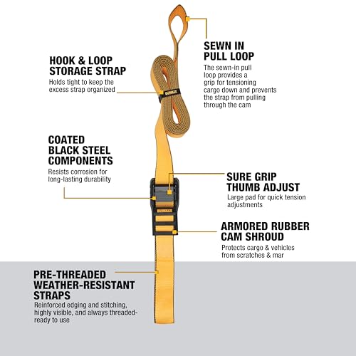 DEWALT DXBC90047 Black/Yellow 2” x 16’ Premium Lashing Straps - 1,000 LBS Safe Working Load / 3,000 LBS Break Strength, 2 Pack by DEWALT - Image 2